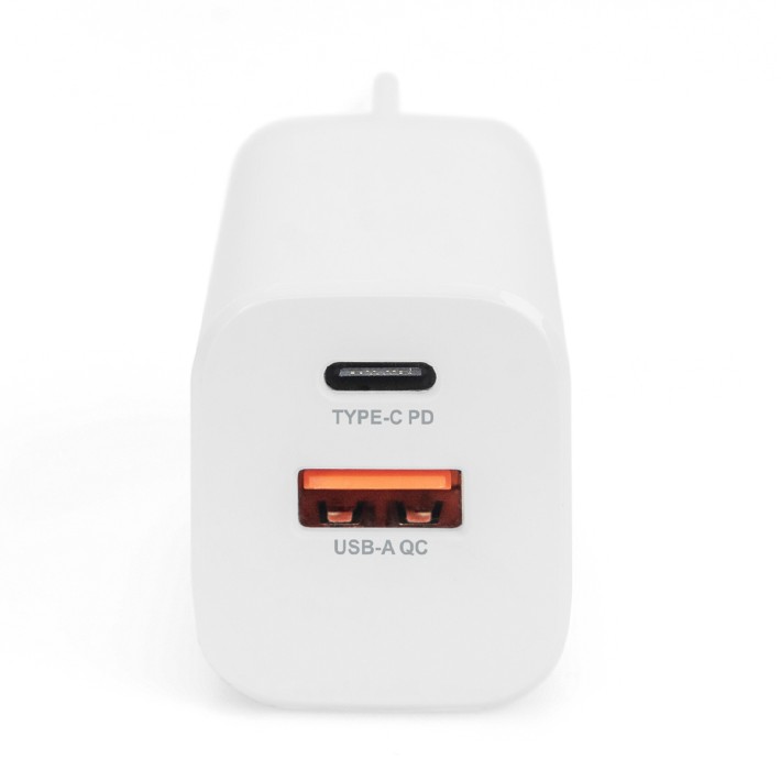 Adattatore di Ricarica con 2 Porte - USB C e USB A - 30 w - per Smartphone e Tablet - Bianco