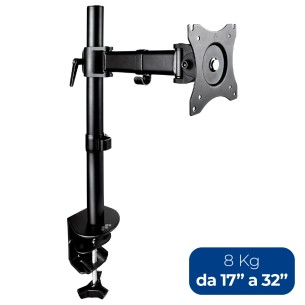 Supporto per Monitor Singolo - da Tavolo - con Morsa - da 13" a 27" - fino a 8 kg - con due Snodi