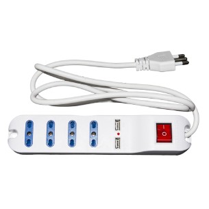 Multipresa - 4 Prese Universali Ita 10/16 A - 2 Prese Usb - con Spina 16 A - con Interruttore - Bianco