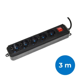 Multipresa - 5 Prese Universali Ita/Shuko 10/16 A - con Spina 16 A - con Interruttore - con Cavo di 3 m - Nero