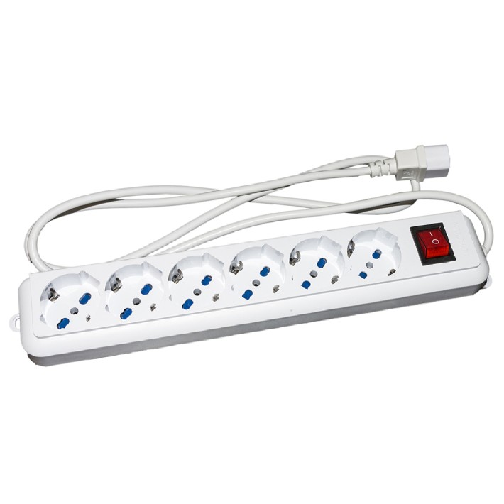 Multipresa per Ups - 6 Prese Tripolari 10/16 A - con Spina IEC C14 - con Interruttore - Bianco