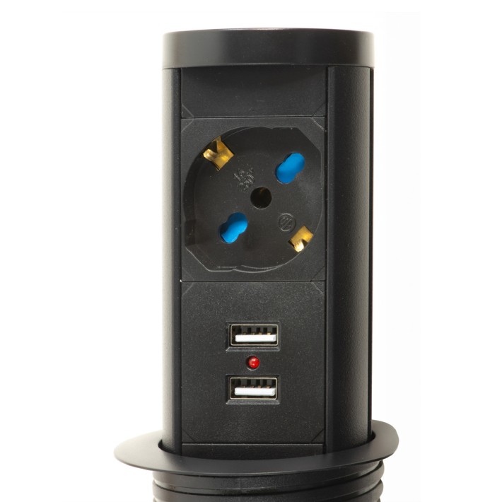 Multipresa da Tavolo - Estraibile - 1 Porta Universale Ita/Shuko - 2 Porte Usb - con Caricabatterie Wireless - Nero