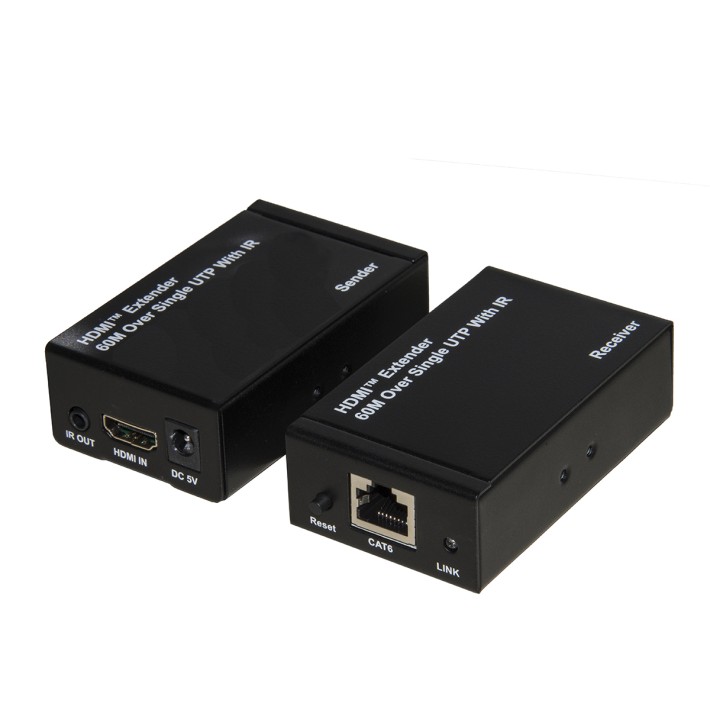 Estensore HDMI - tramite Cavo Cat5/6 - fino a 60 m - Full HD - con Sensori Infrarossi per Telecomandi - Nero