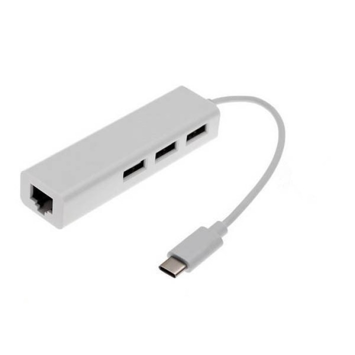 Adattatore - Usb C Maschio con Presa di Rete RJ45 10/100 - Hub con 3 Porte Usb 2.0