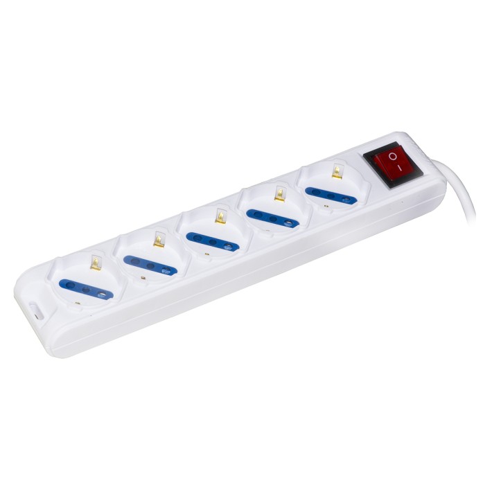 Multipresa - 5 Prese Universali Ita/Shuko 10/16 A - con Spina Tripolare 10 A - con Interruttore - Bianco
