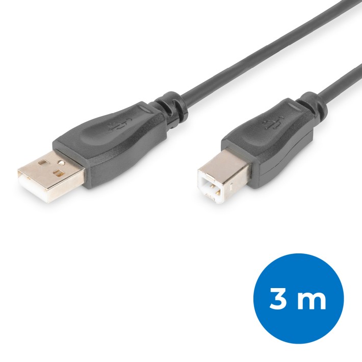 Cavo Usb 2.0 - con Connettori A e B - 3 m - Nero