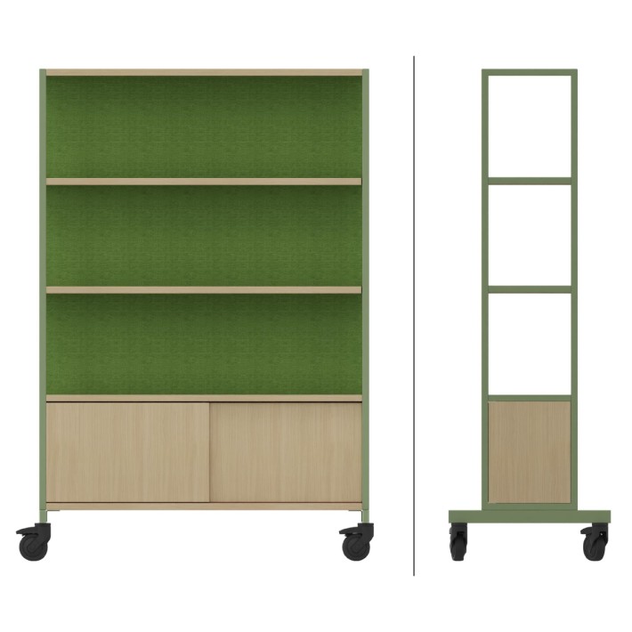 Libreria Worklab - Dimensioni 120 x 59 x 179 cm - Colore Struttura Verde - Colore Ripiano Acacia