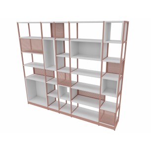 Libreria Combus Modello 1 in Melaminico - Dimensioni 283 x 40 x 239,5 cm - Colore Struttura Rosa - Colore Ripiano Bianco