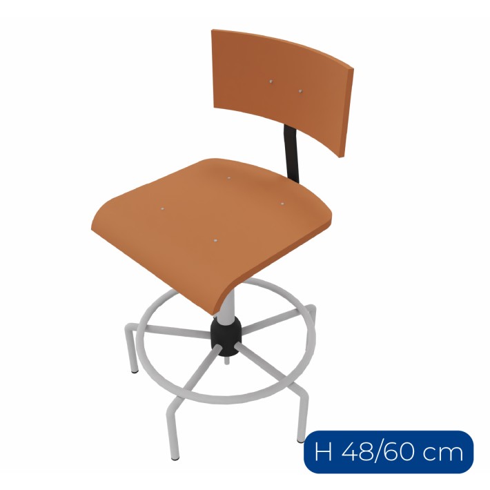 Sgabello Accademia con Seduta e Schienale in Faggio con Regolazione a Vite - Altezza Regolabile 48/60 cm