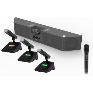Soundbar con webcam e 4 radio microfoni da tavolo inclusi...