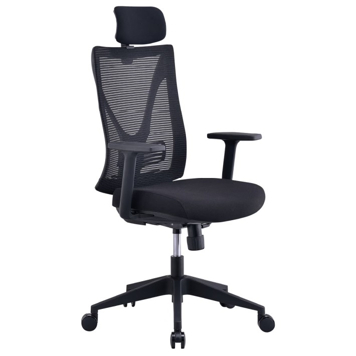 Sedia da Ufficio Modello RD908 su Ruote con Poggiatesta - Colore Struttura Nero - Colore Seduta Nero