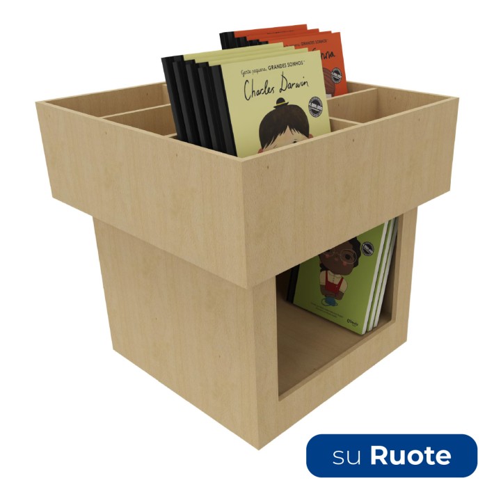  Espositore Portalibri su Ruote in Legno -...