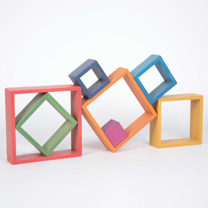 Quadrati Arcobaleno Matrioska in Legno - Set da...