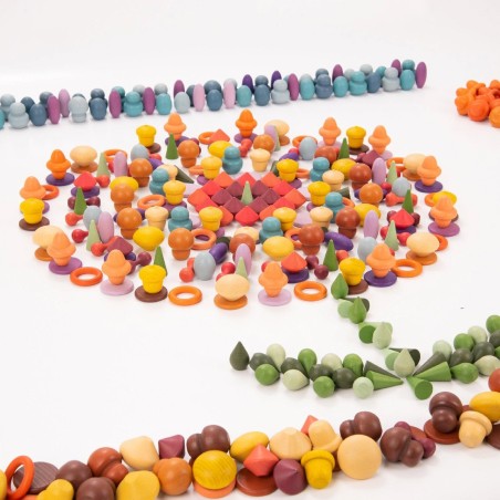 Set 420 Oggetti/Tesori per "Gioco Libero" - In Legno Liscio e Colorato