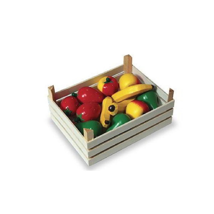 Set Gioco Cassetta con 12 Frutti in Legno