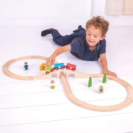 Trenino con Circuito a Forma di 8 in Legno - Confezione da 40 Pezzi - Modello TRENO GO