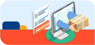 Computer e scatole che rappresentano il servizio di noleggio per prodotti tecnologici