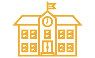 Icona di edificio scolastico, simbolo di campus didattici con spazi innovativi per la scuola