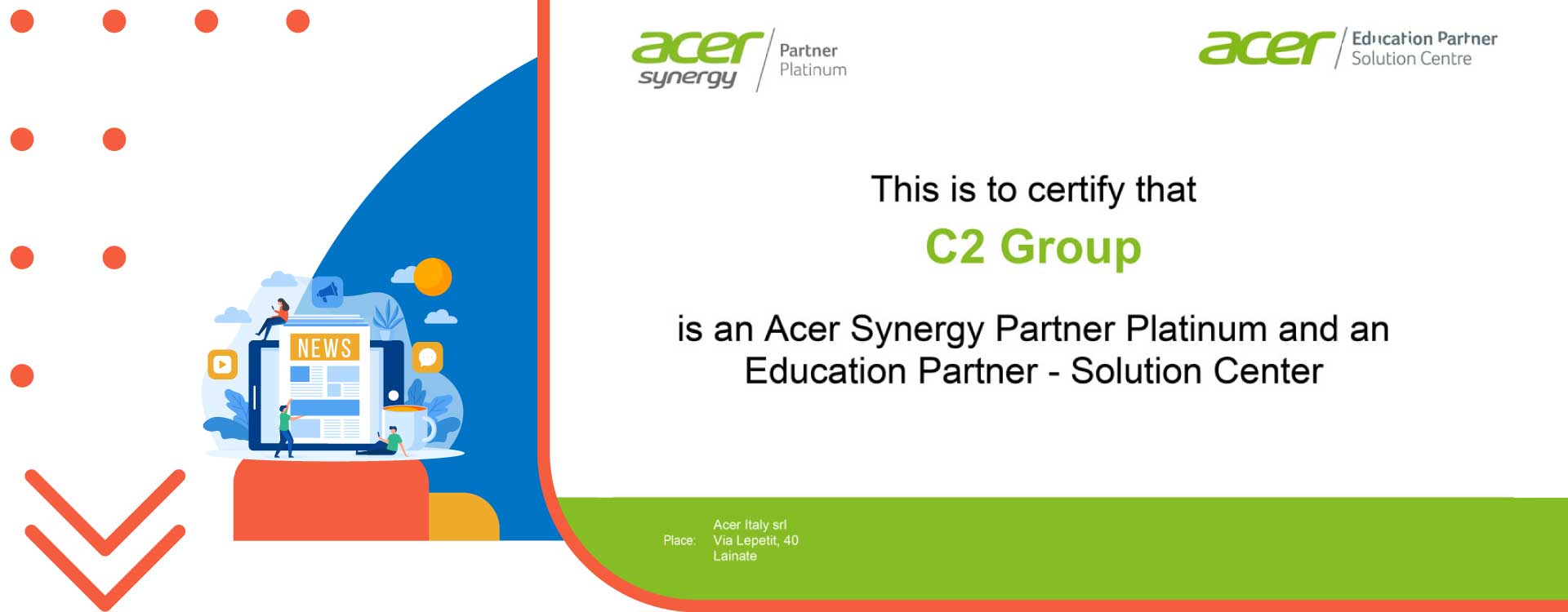 C2 Group Riconosciuto come Acer Synergy Platinum Partner ed Education Solution Center